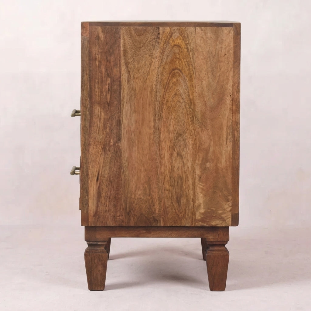 Solid Wood Golden Teak Carved Open-Shelf Bedside