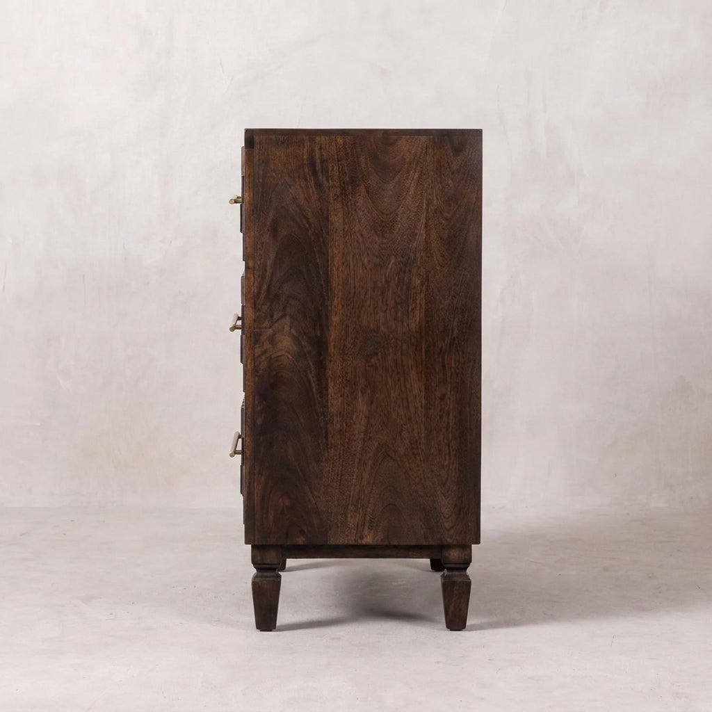 Solid Wood Velvet Mocha Carved Drawer Chest