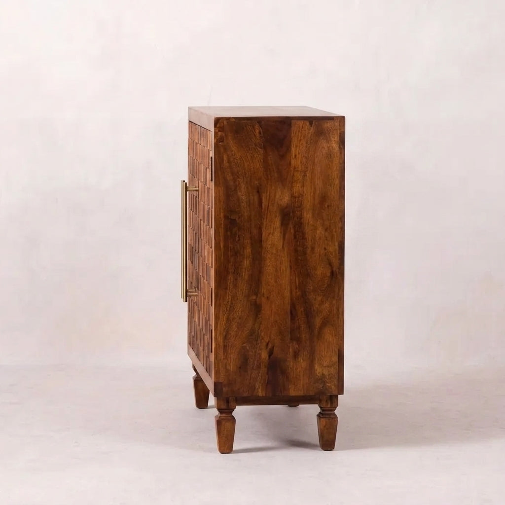 Solid Wood Chestnut Carved Cabinet