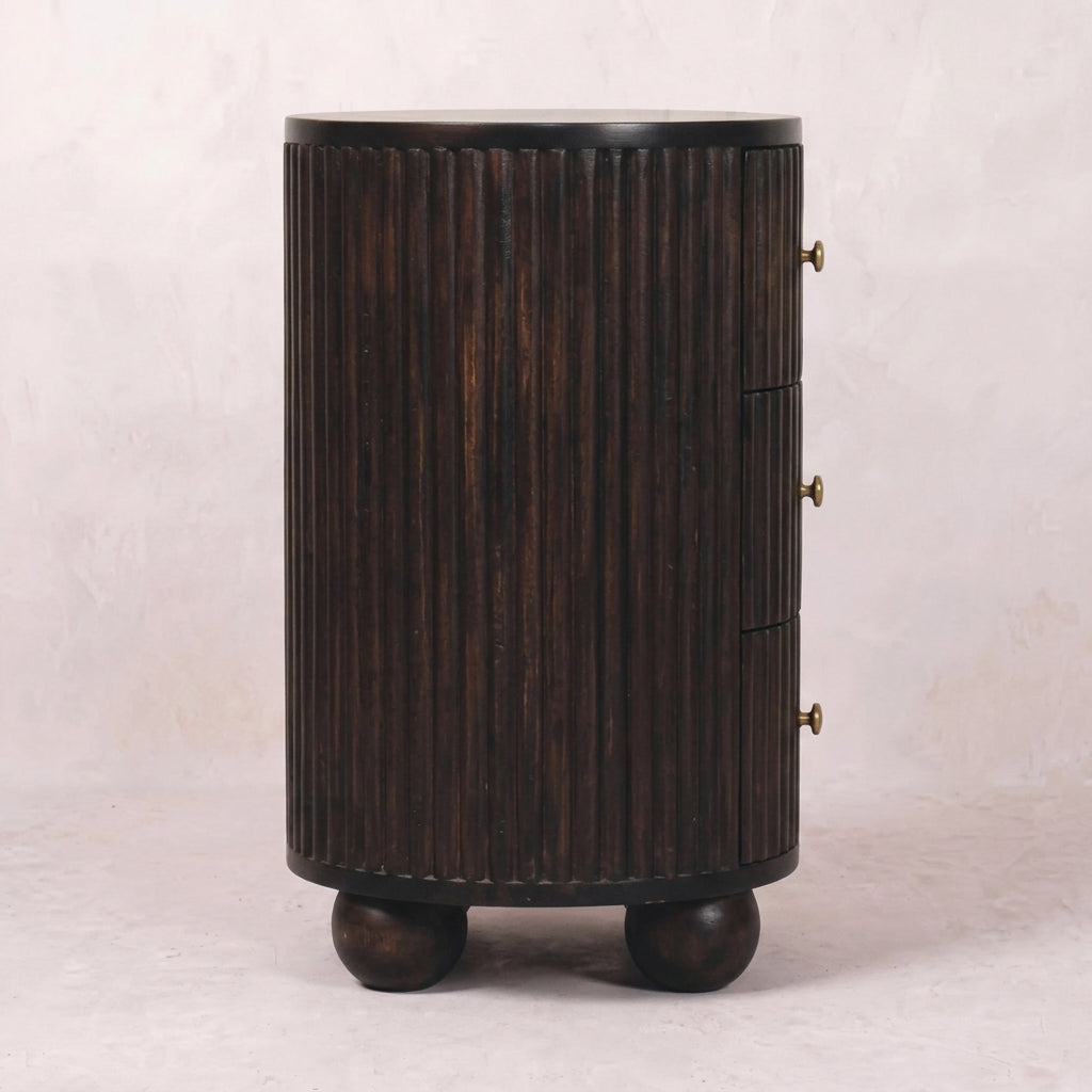 Curved Fluted 3-Drawer Bedside