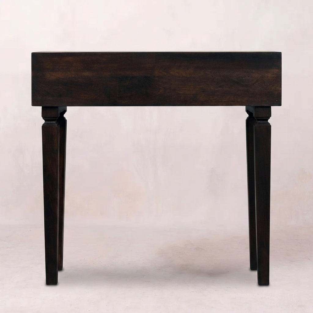 Solid Wood Velvet Mocha Carved Slim Console