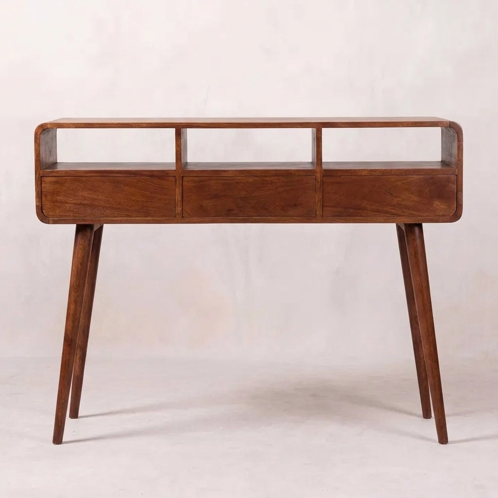 Triple Curved Chestnut Console Table