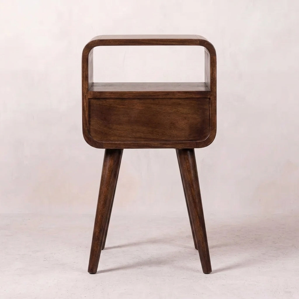 Mini California Walnut Curved Bedside with Open Slot