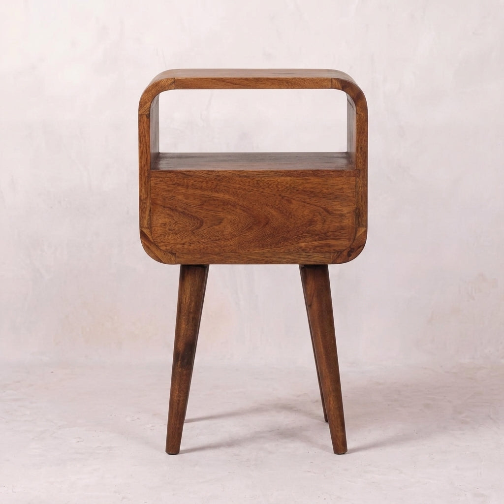 Mini Honey Caramel Curved Bedside with Open Slot