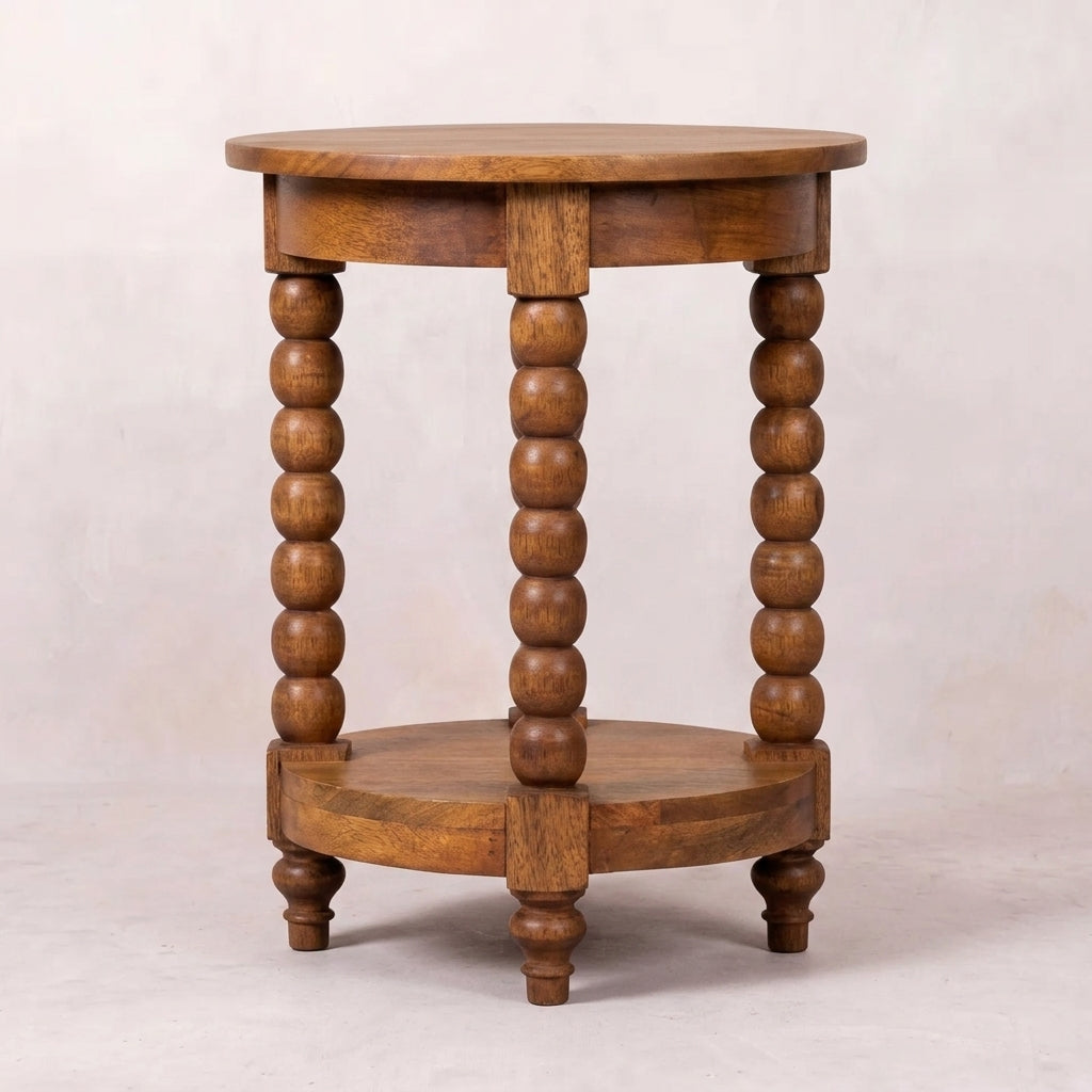Solid Wood Golden Teak Round Side Table