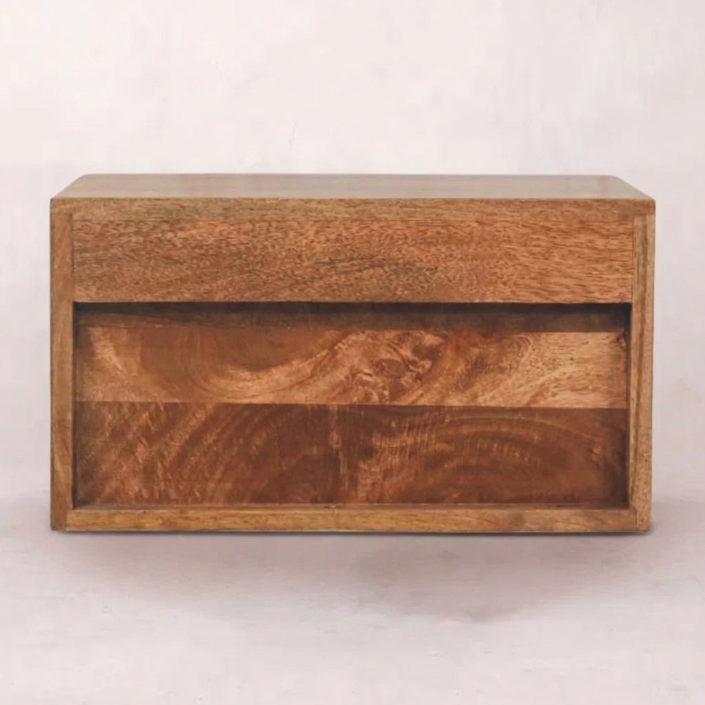 Solid Wood Golden Teak Carved Slot-Drawer Bedside