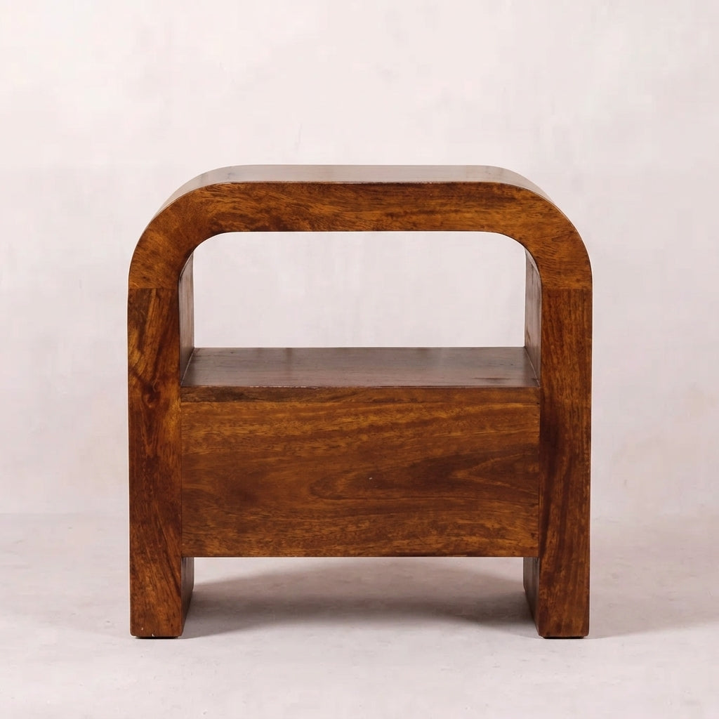 Solid Wood Chestnut Nightstand with Drawer and open shelf