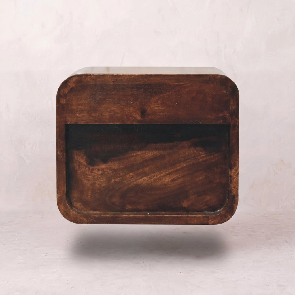 Mini Curved California Walnut Wall Mounted Bedside