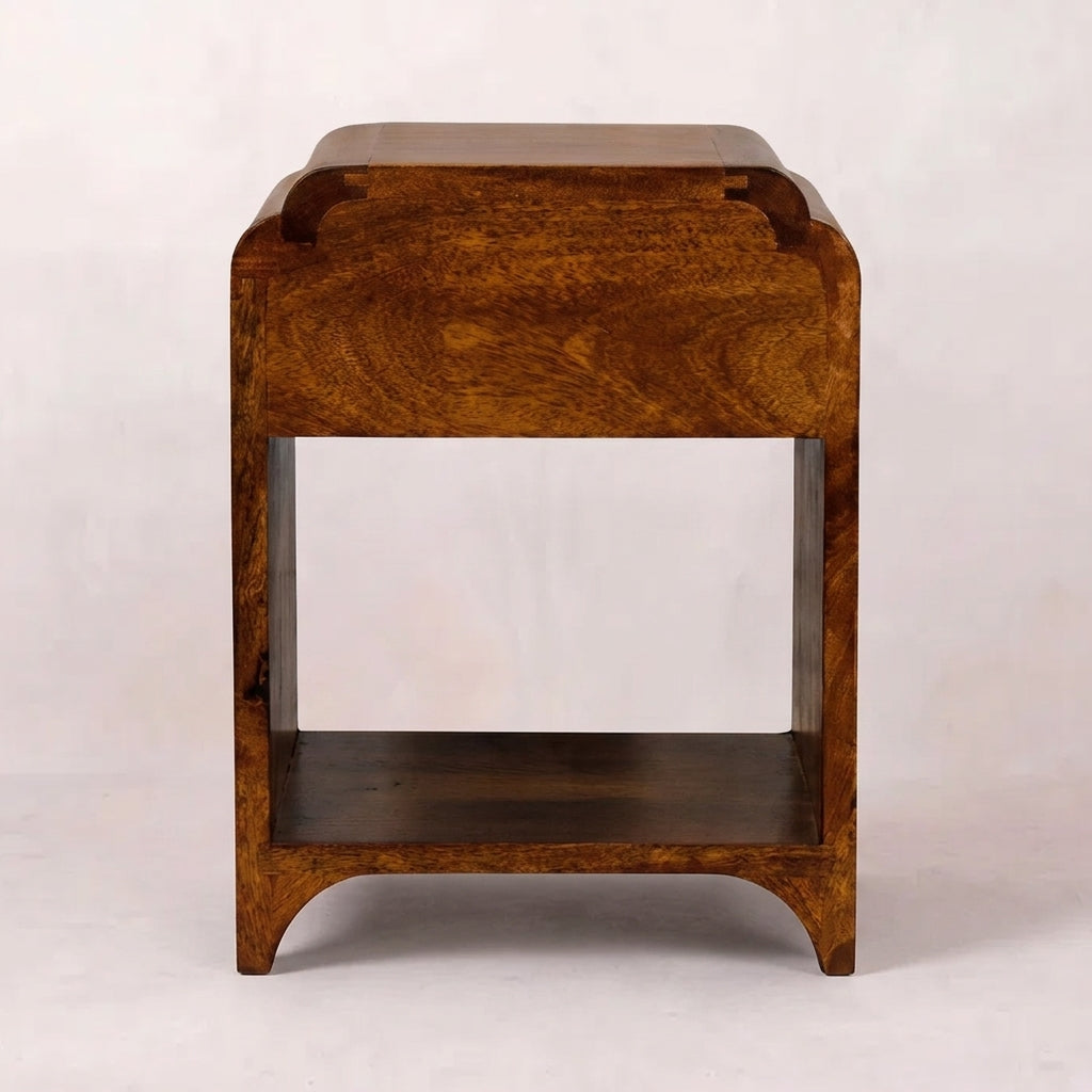 Solid Wood Mini Chestnut Nightstand with a drawer and open shelf