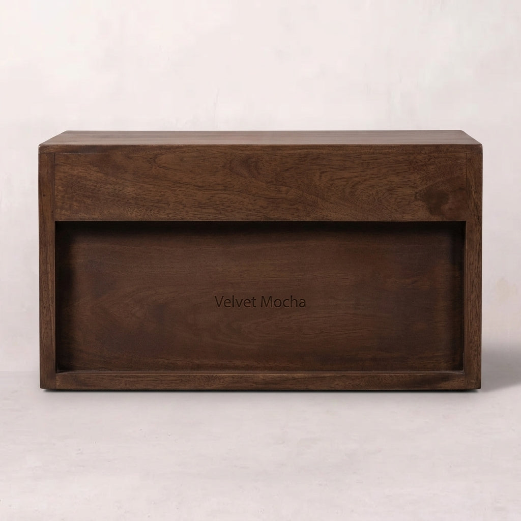 Solid Wood Velvet Mocha Carved Open-Slot Bedside