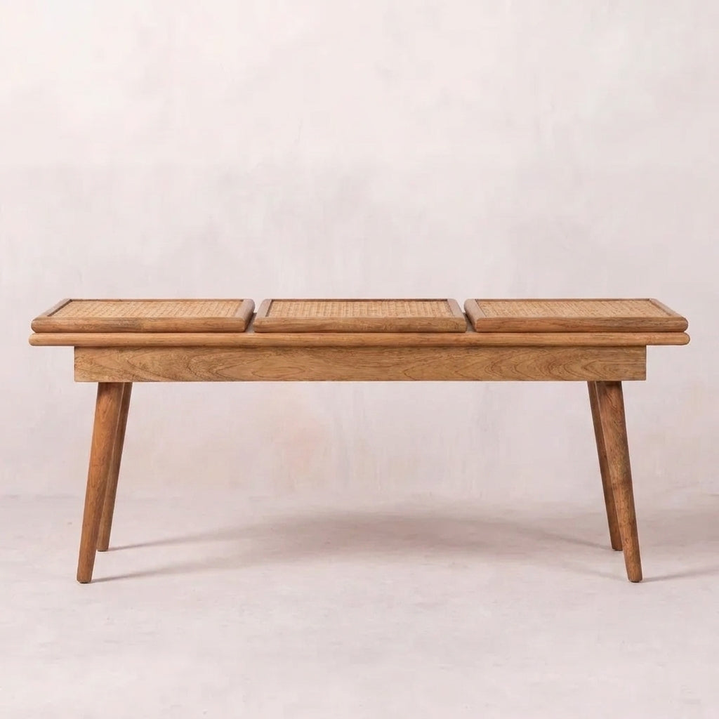 Larissa Triple Accent Oak-ish Cane Bench