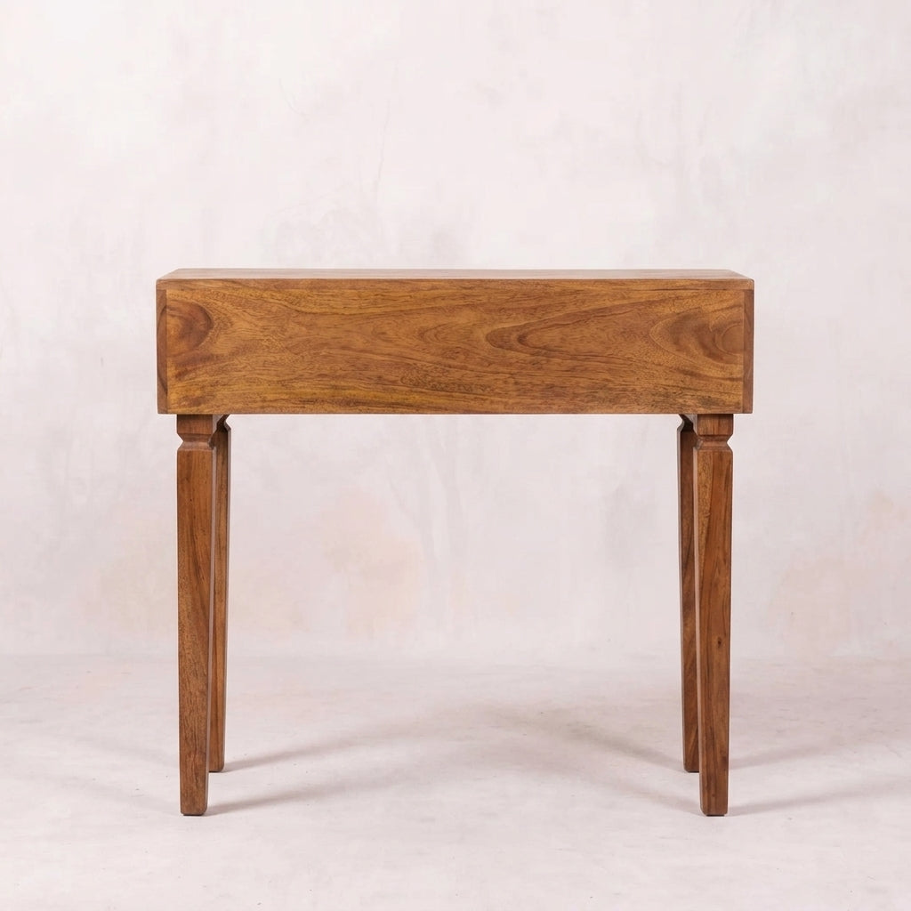 Solid Wood Golden Teak Carved Twin-Drawer Console