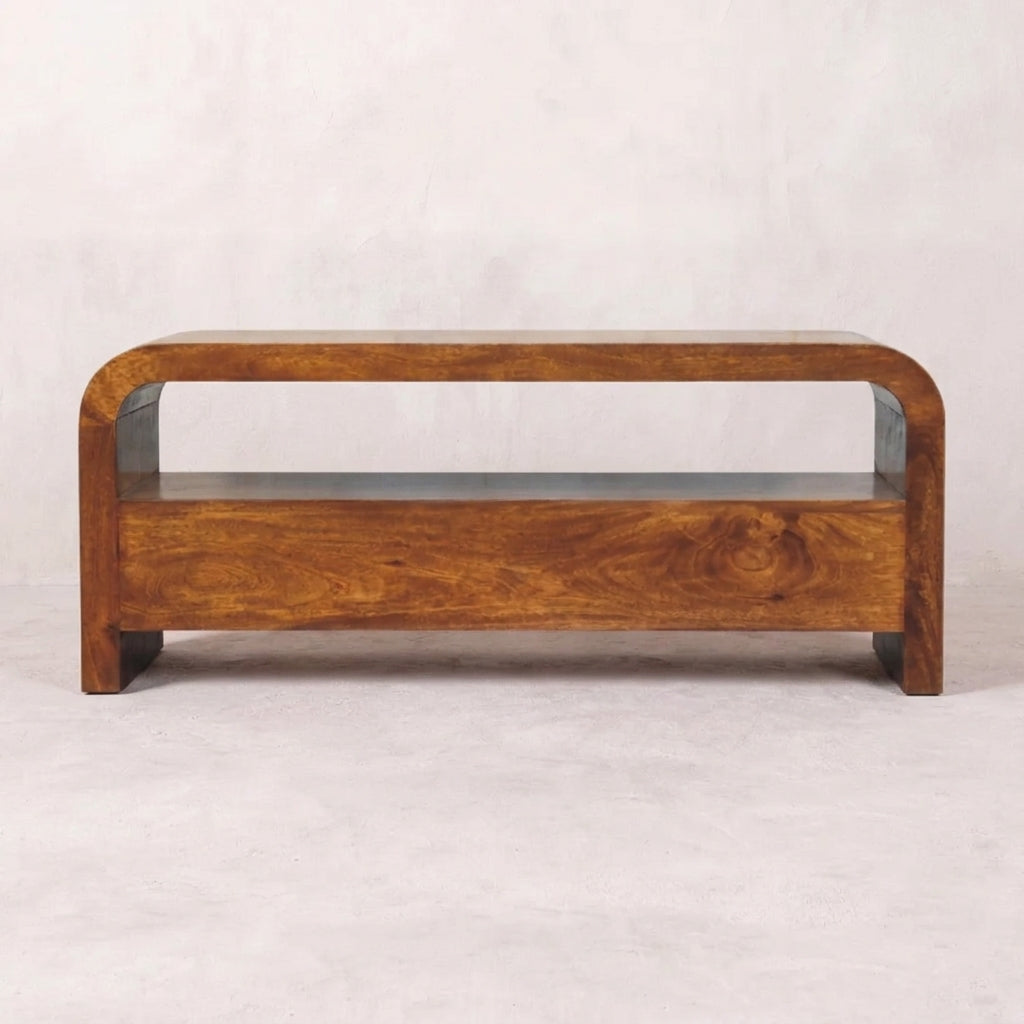 Solid Wood 3 drawer Open Shelf Chestnut Media unit