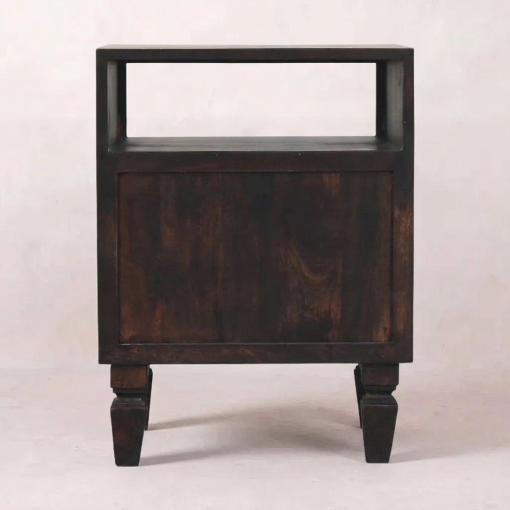 Solid Wood Velvet Mocha Carved Bedside Table