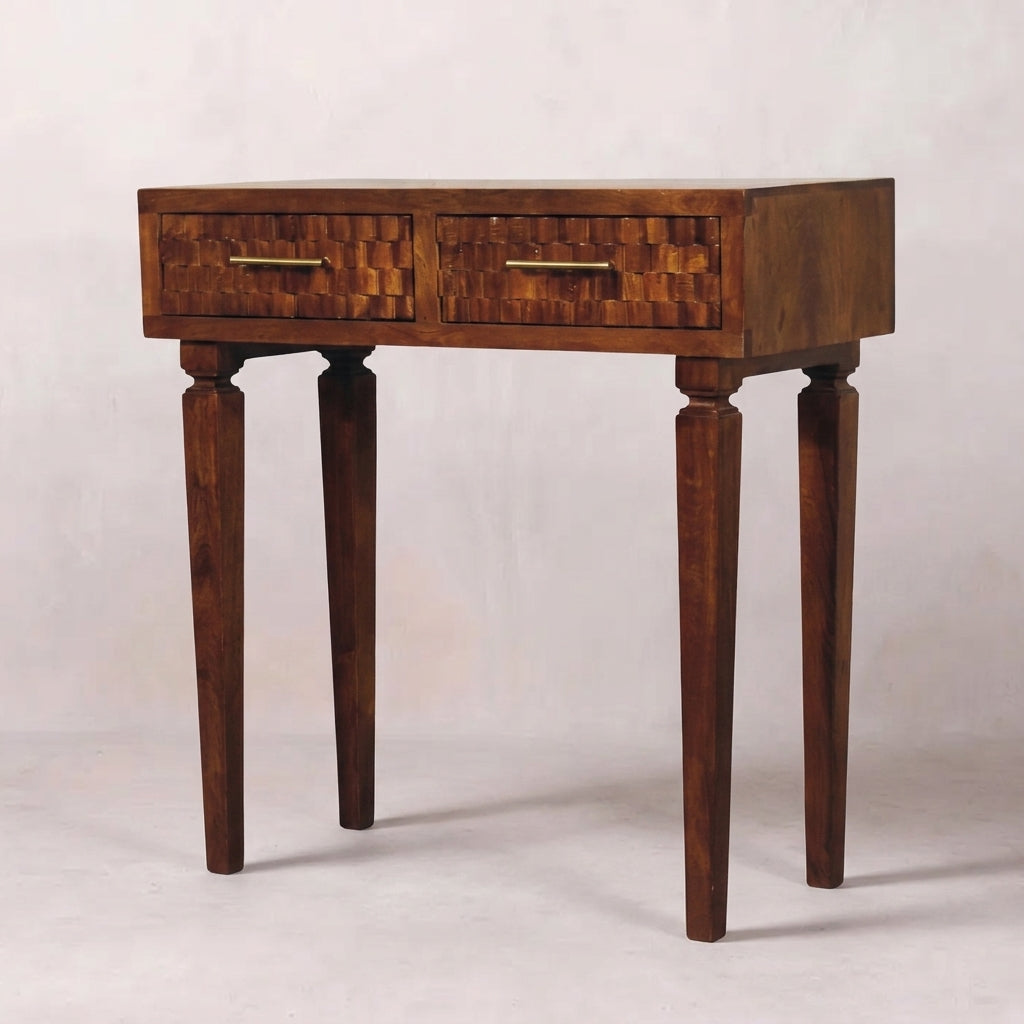 Solid Wood Chestnut Carved Console Table