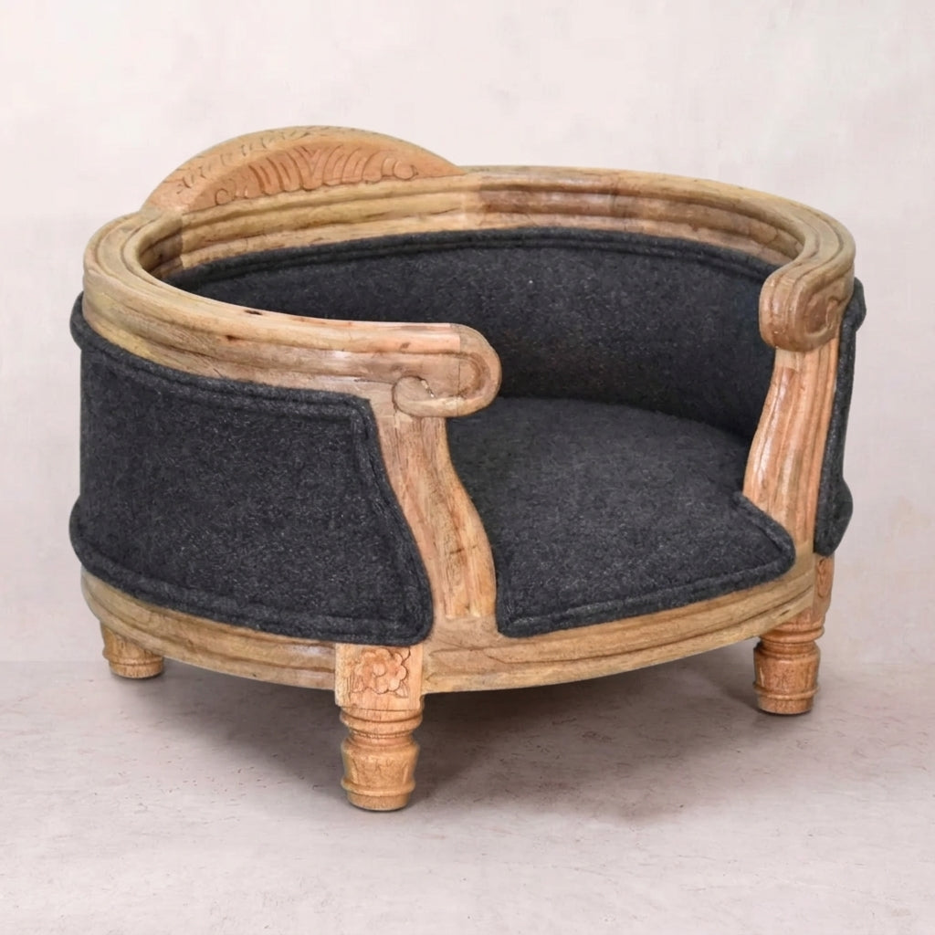 Carved Battleship Tweed Pet Bed