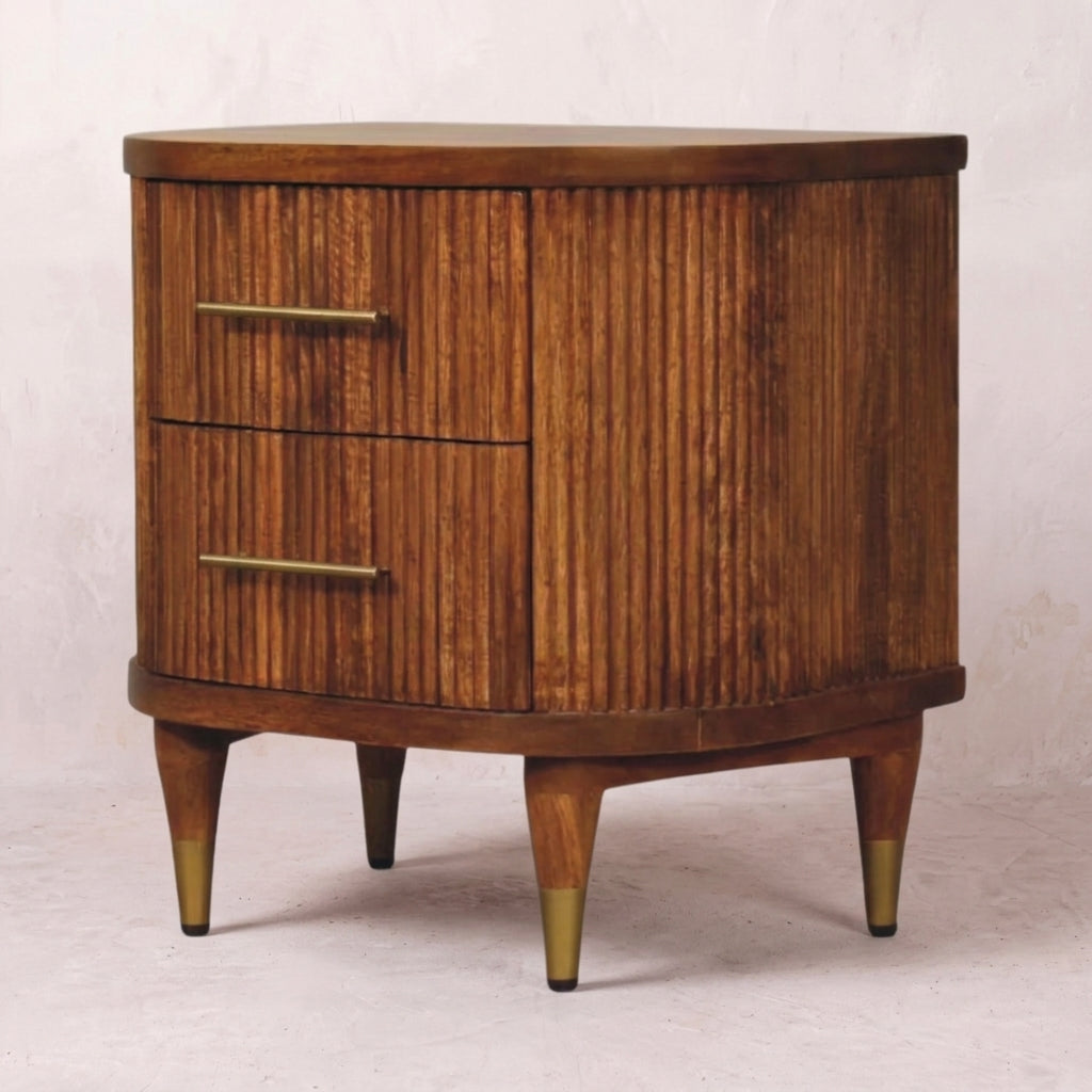 Ribbed Bedside with Brass Accents