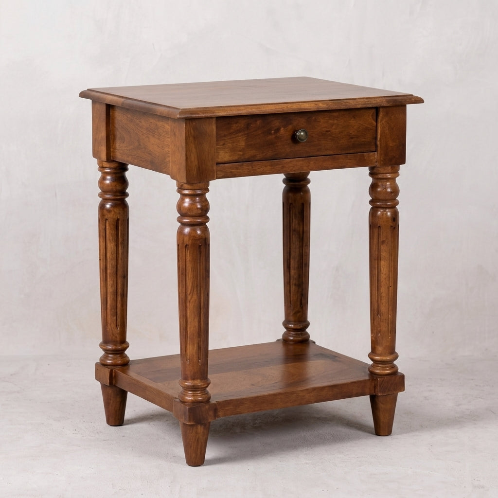 Turned Legs Chestnut 1 Drawer Side Table