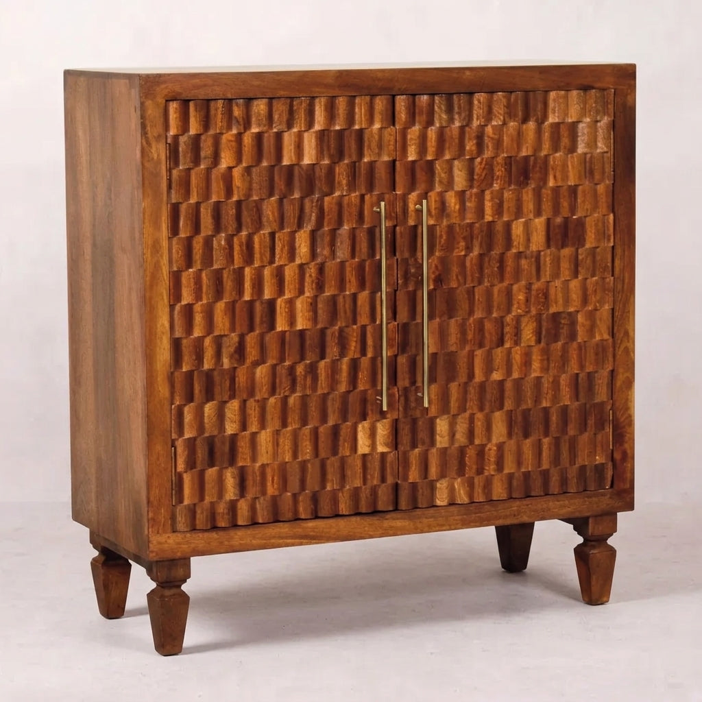 Solid Wood Chestnut Carved Cabinet