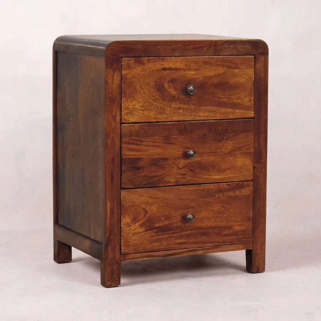 Chestnut Solid Wood Rounded 3 Draw Nightstand