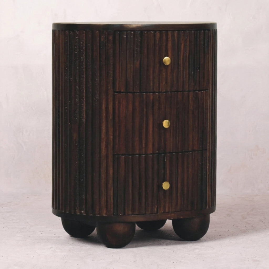 Curved Fluted 3-Drawer Bedside