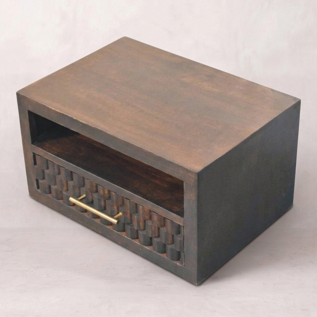 Solid Wood Velvet Mocha Carved Open-Slot Bedside