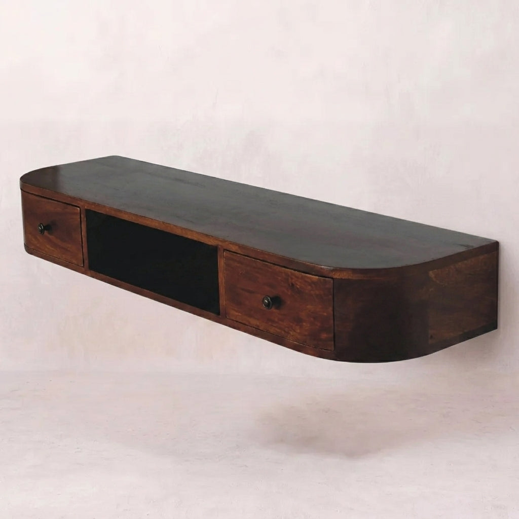 Chestnut Solid Wood 2 Drawer Wall Mounted Console