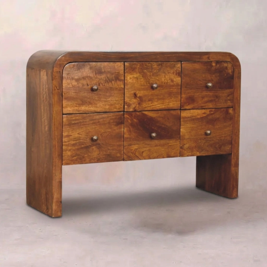 Solid Wood 6 Drawer Chest in Chestnut Finish