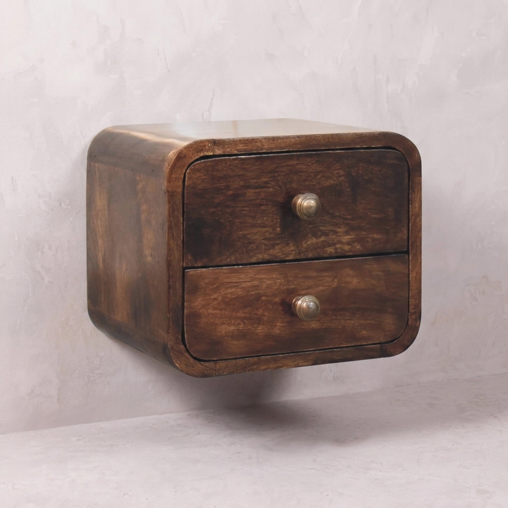 Mini Curved California Walnut Wall Mounted Bedside