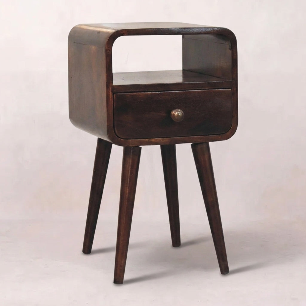 Mini California Walnut Curved Bedside with Open Slot