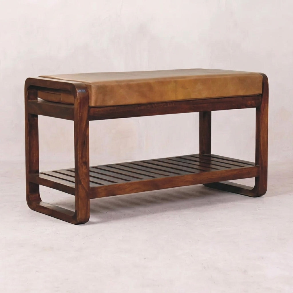 Chestnut Solid Wood Small Buffalo Slatted Hallway Bench