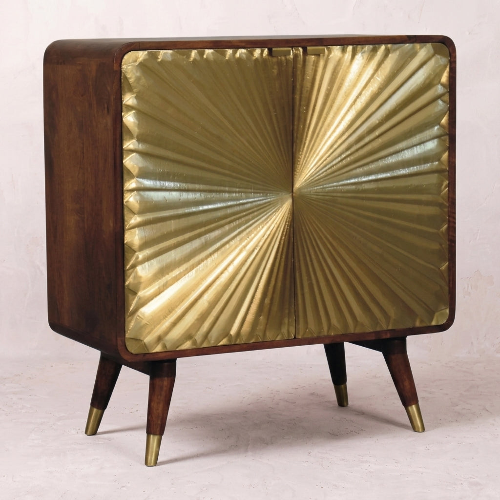 Avora Brass Embossed 2 Door Chestnut Cabinet