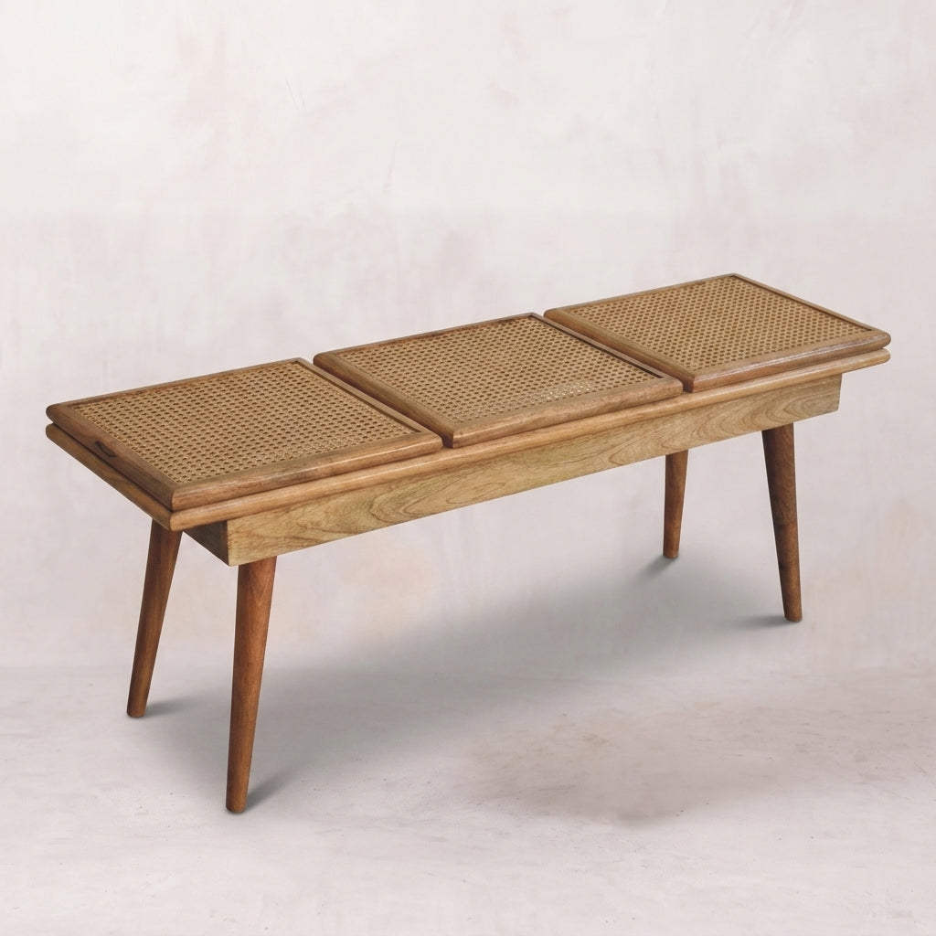 Larissa Triple Accent Oak-ish Cane Bench