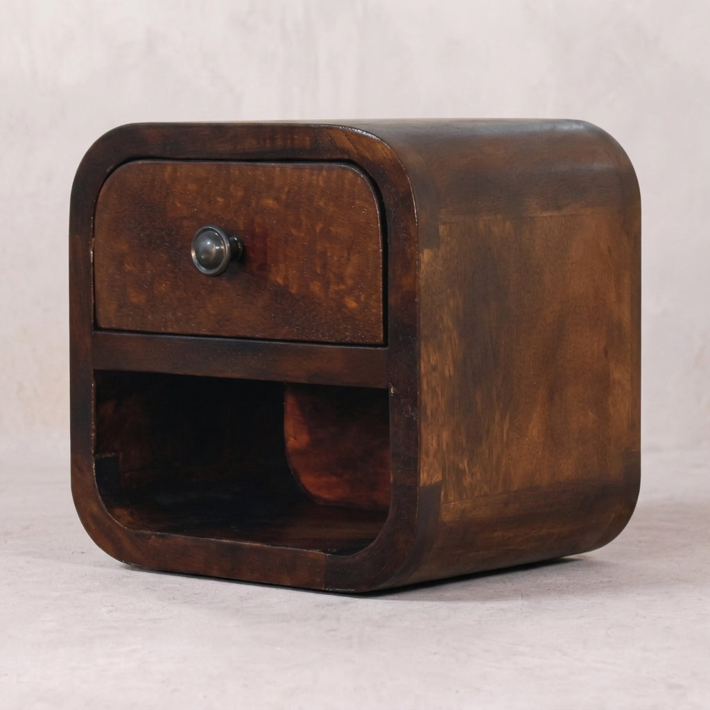 Extra Mini Curved Chestnut Bedside with Open Slot
