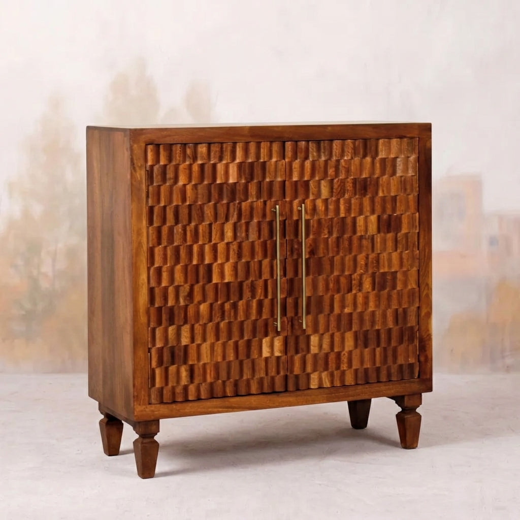 Solid Wood Chestnut Carved Cabinet