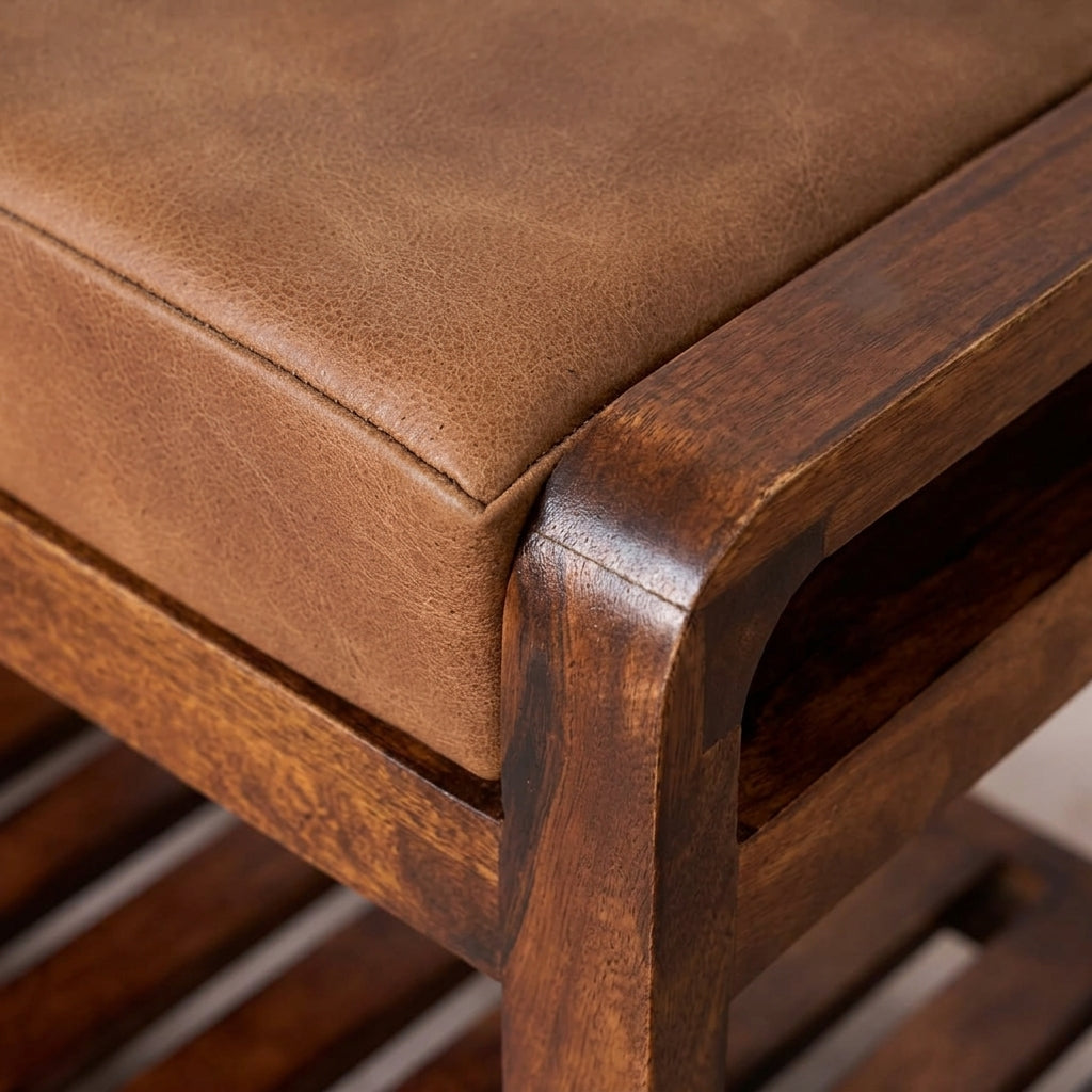 Chestnut Solid Wood Small Buffalo Slatted Hallway Bench
