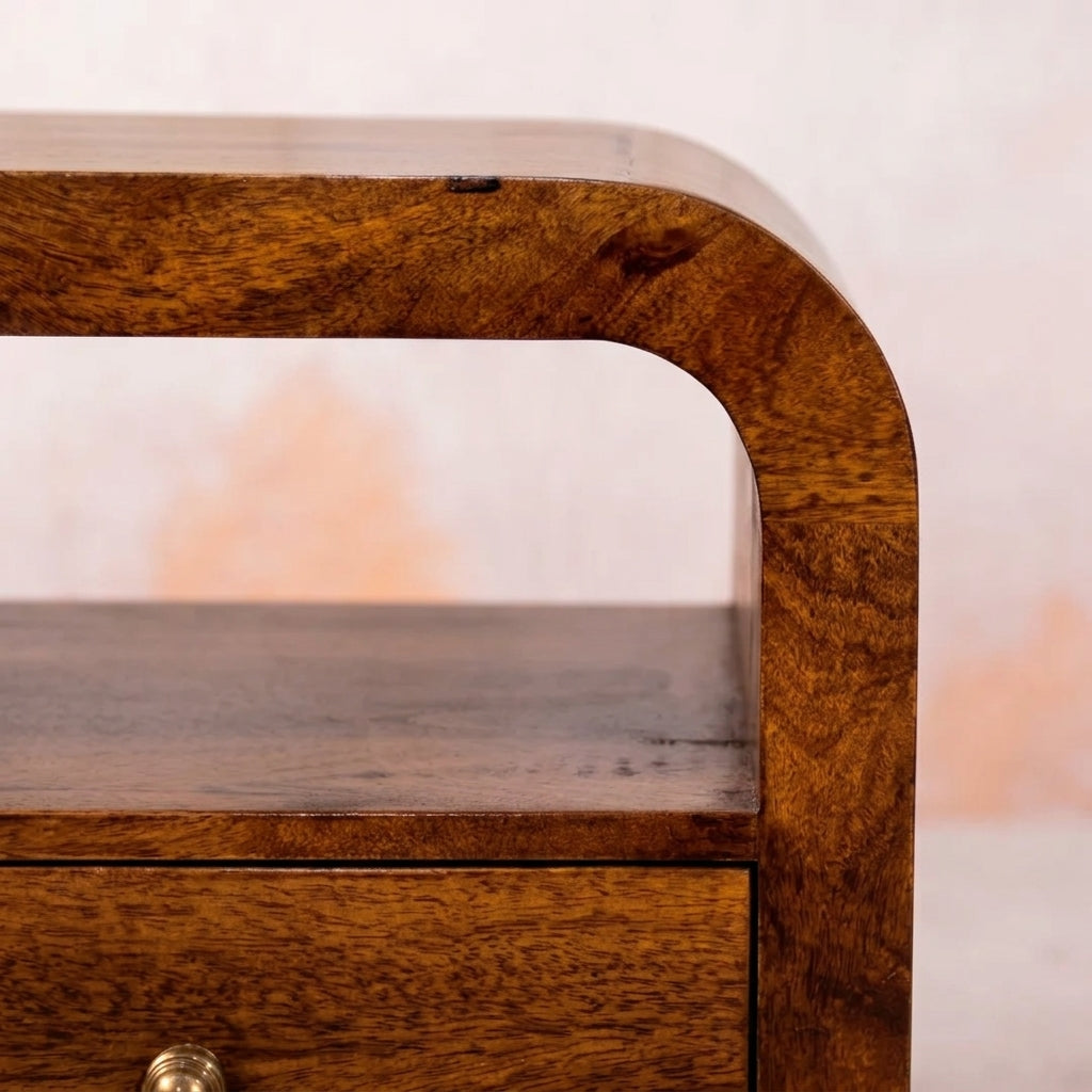 Solid Wood Chestnut Nightstand with Drawer and open shelf