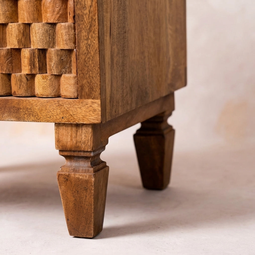 Solid Wood Golden Teak Carved Open-Shelf Bedside