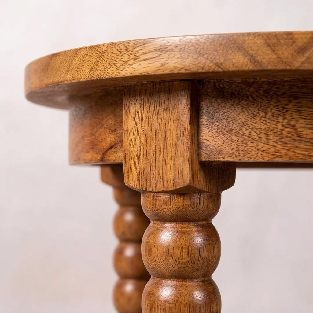 Solid Wood Golden Teak Round Side Table