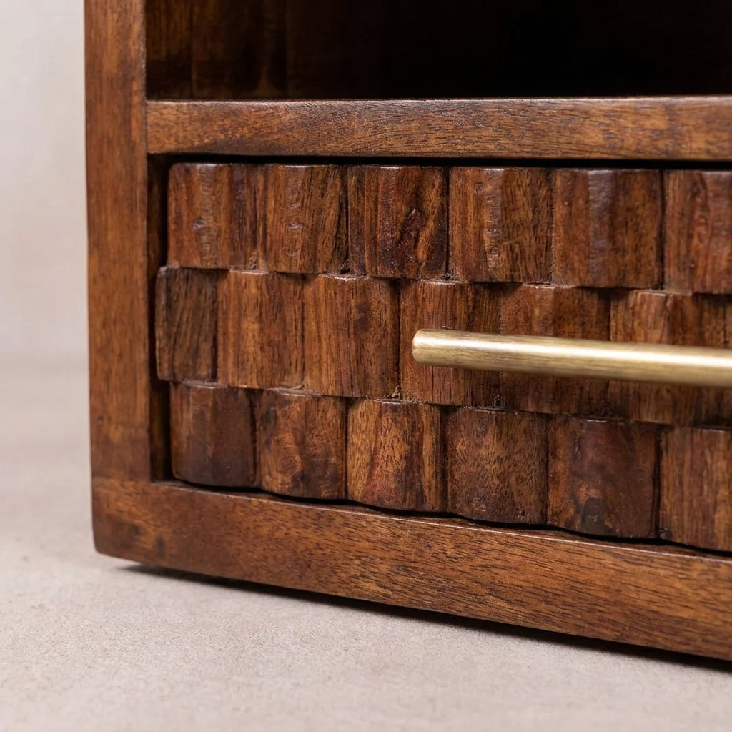 Solid Wood Chestnut Carved Bedside Table