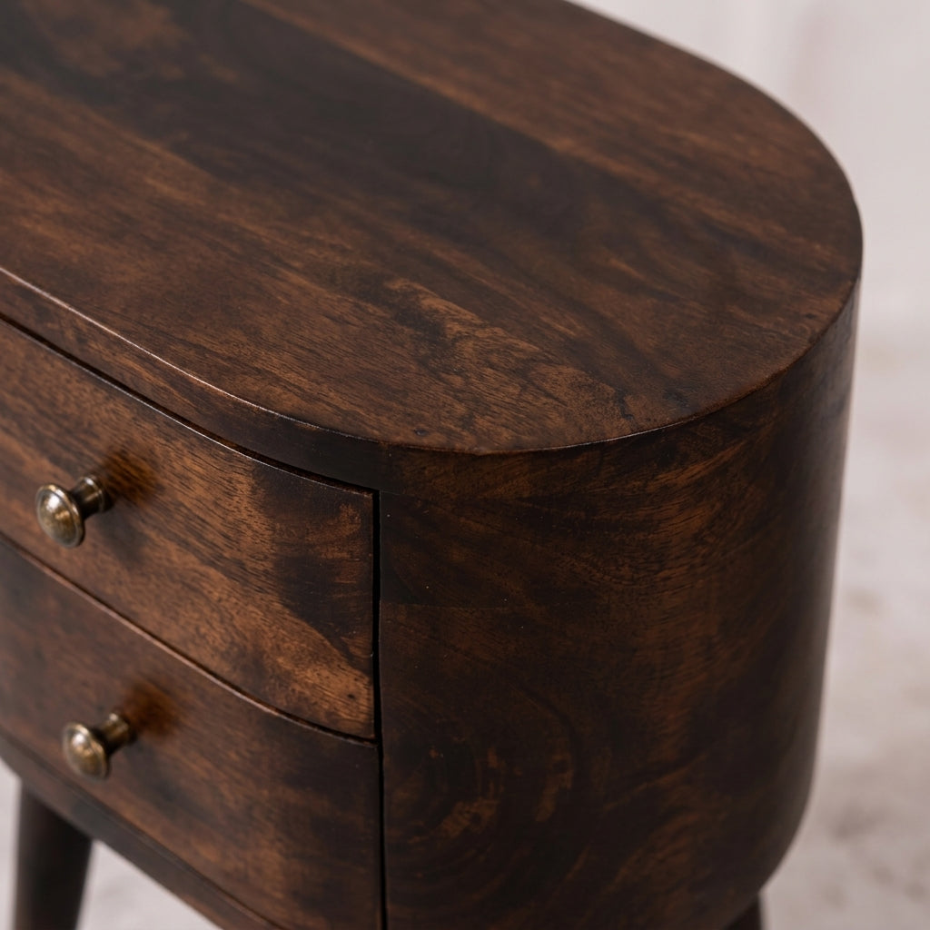 Light Walnut Rounded nightstand Table