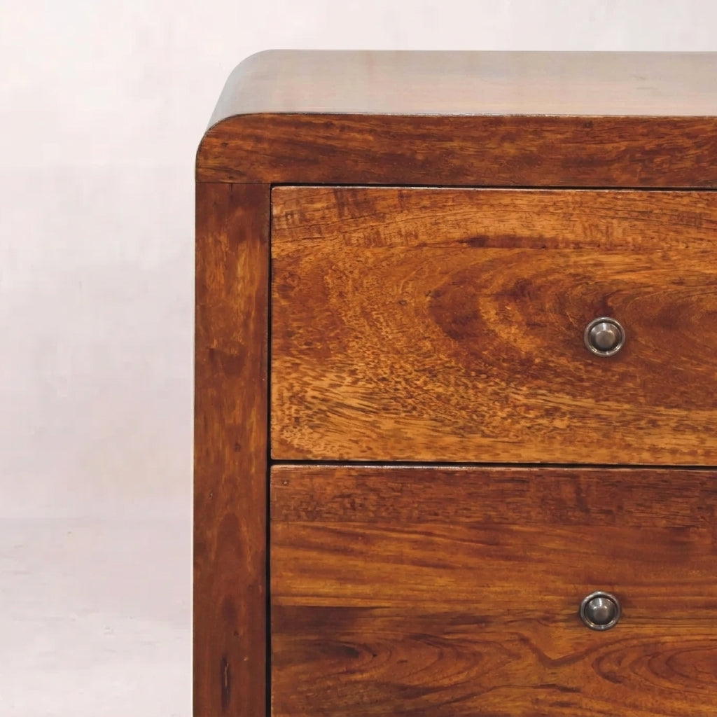 Chestnut Solid Wood Rounded 3 Draw Nightstand