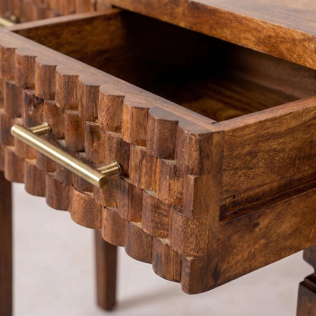 Solid Wood Chestnut Carved Console Table