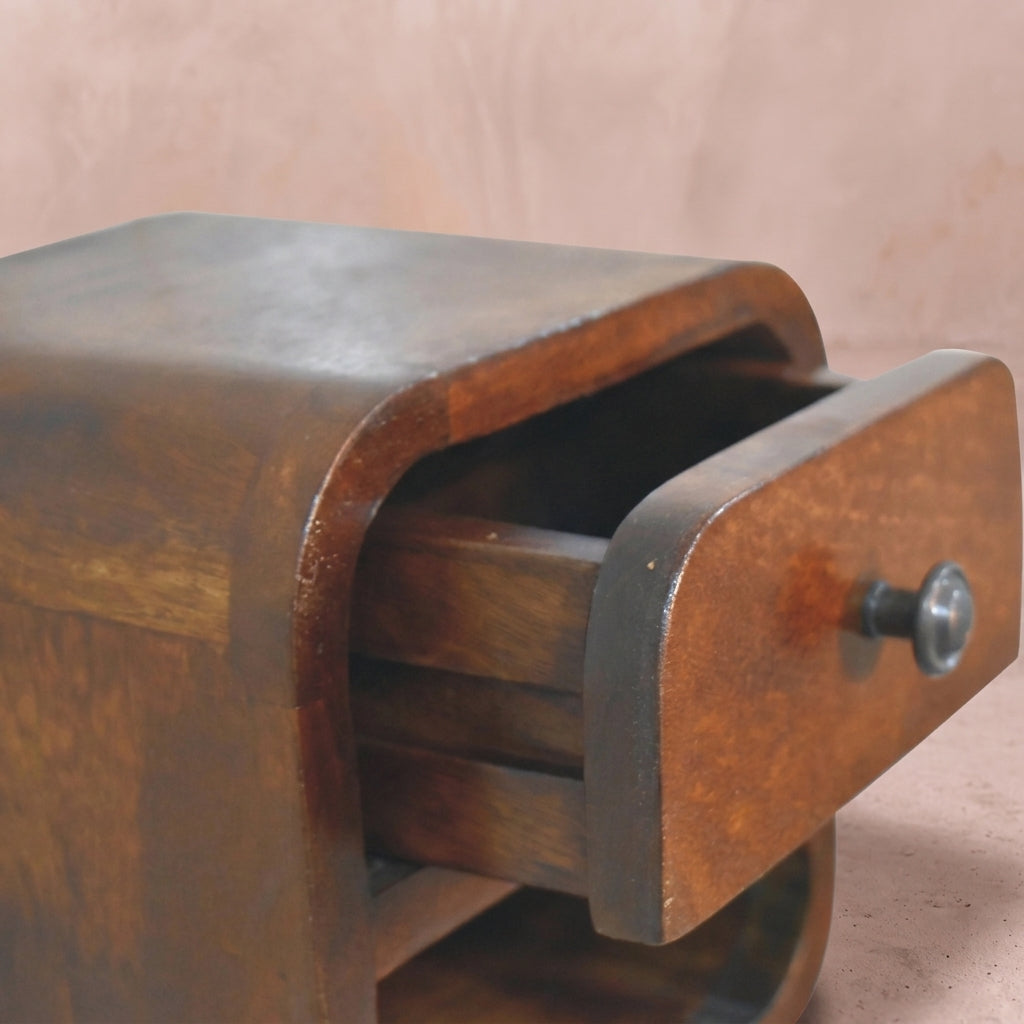 Extra Mini Curved Chestnut Bedside with Open Slot