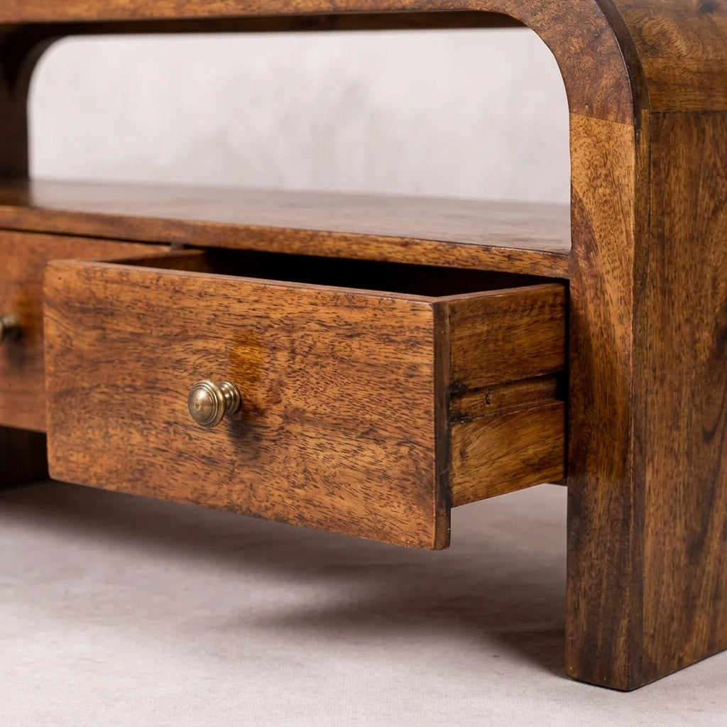 Solid Wood 3 drawer Open Shelf Chestnut Media unit