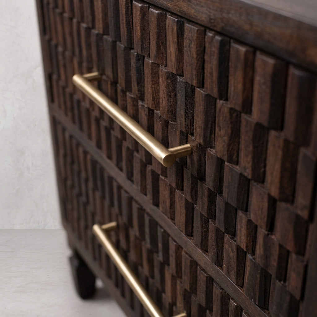 Solid Wood Velvet Mocha Carved Drawer Chest