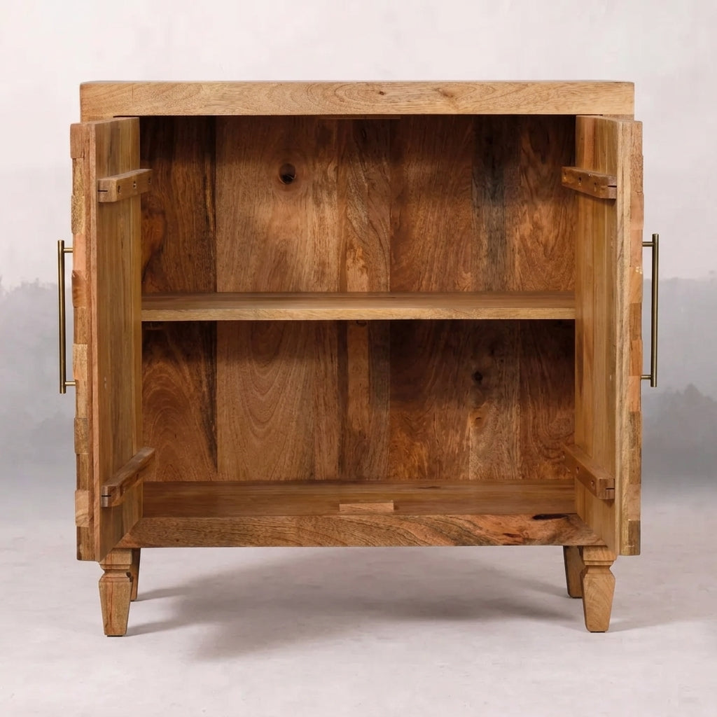 Solid Wood Golden Teak Carved Block Cabinet