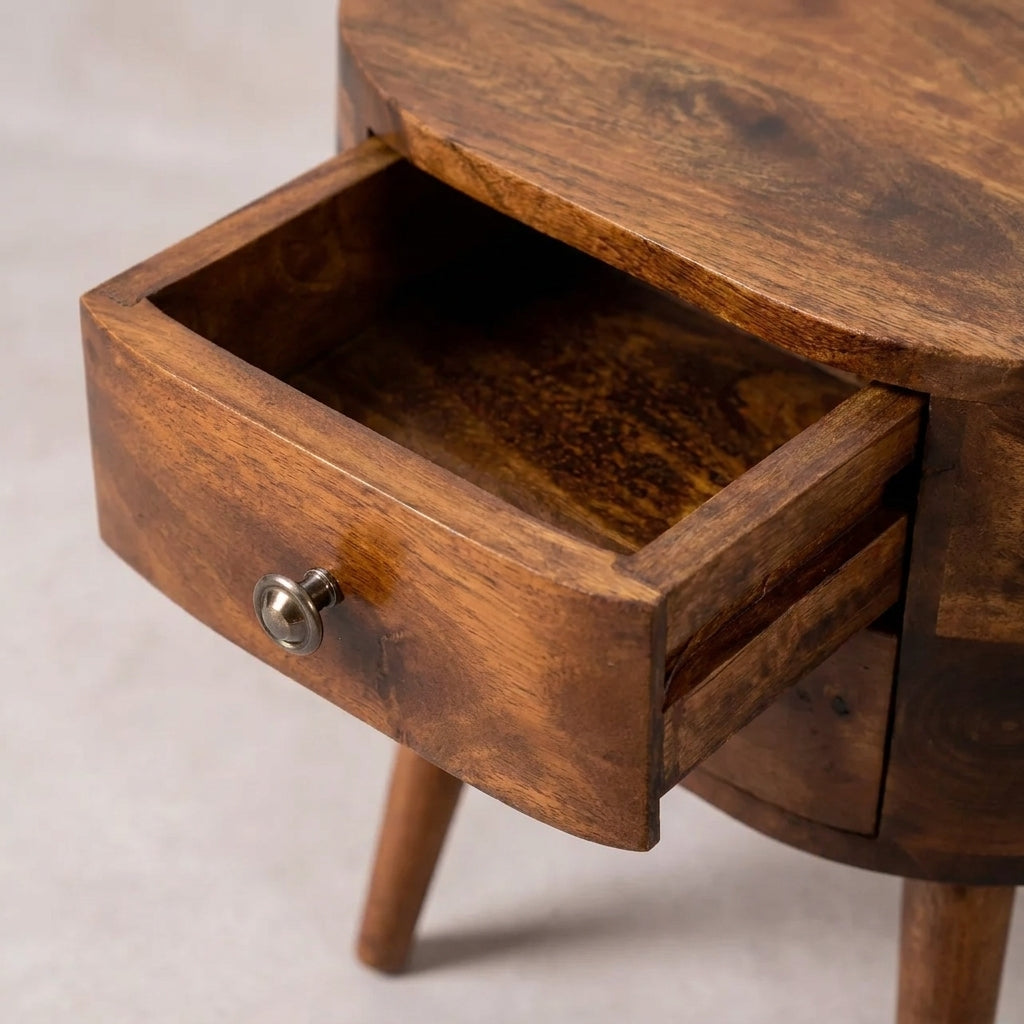 Mini Chestnut Rounded nightstand Table
