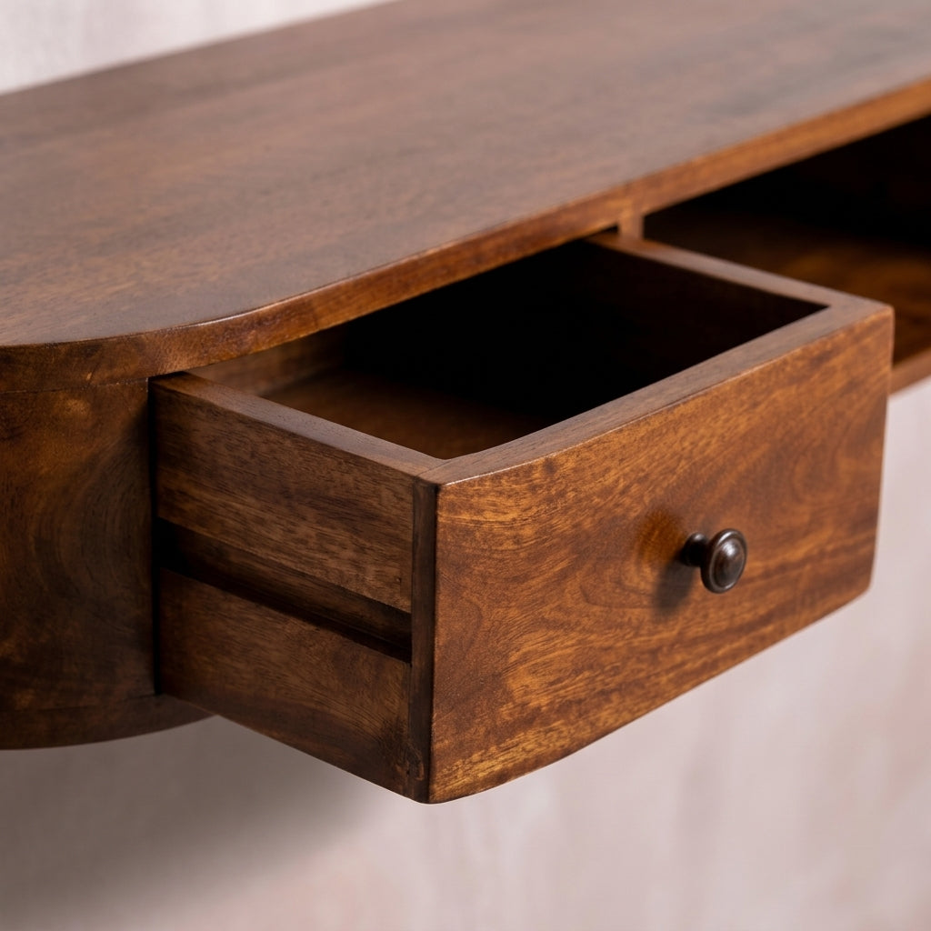 Chestnut Solid Wood 2 Drawer Wall Mounted Console