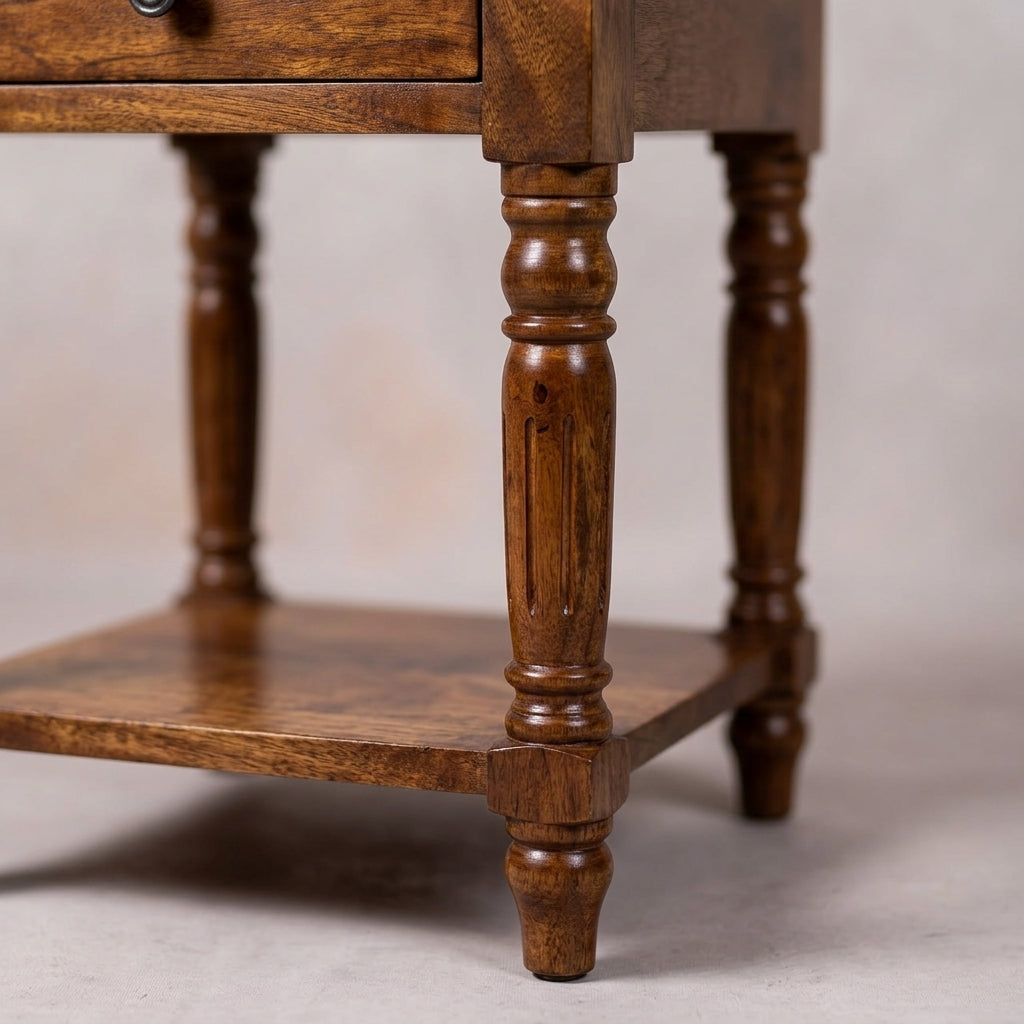 Turned Legs Chestnut 1 Drawer Side Table
